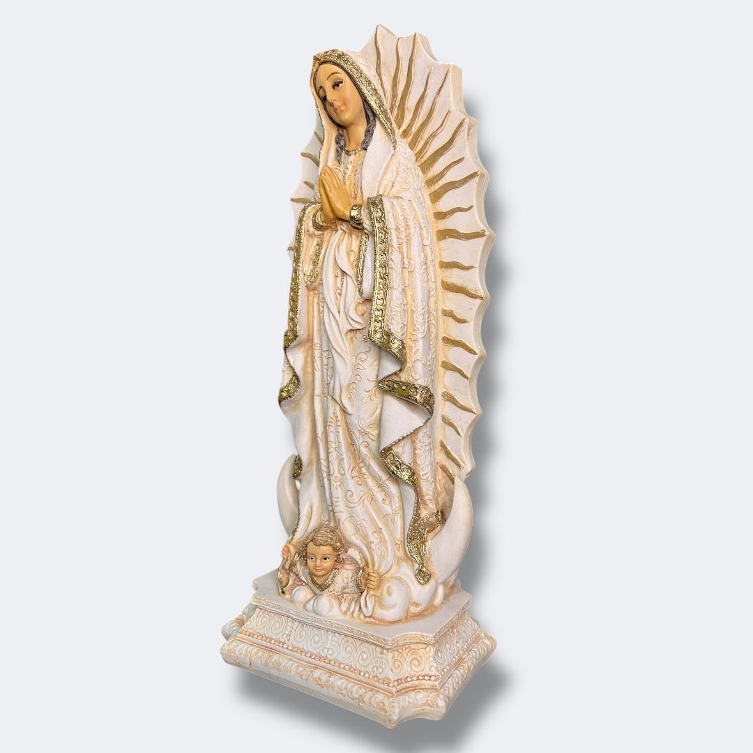 Virgen de Guadalupe Blanca en Acabados Dorados 30cm